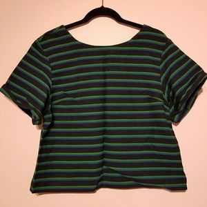 JCrew L Blue and Green STRIPED SWING TOP